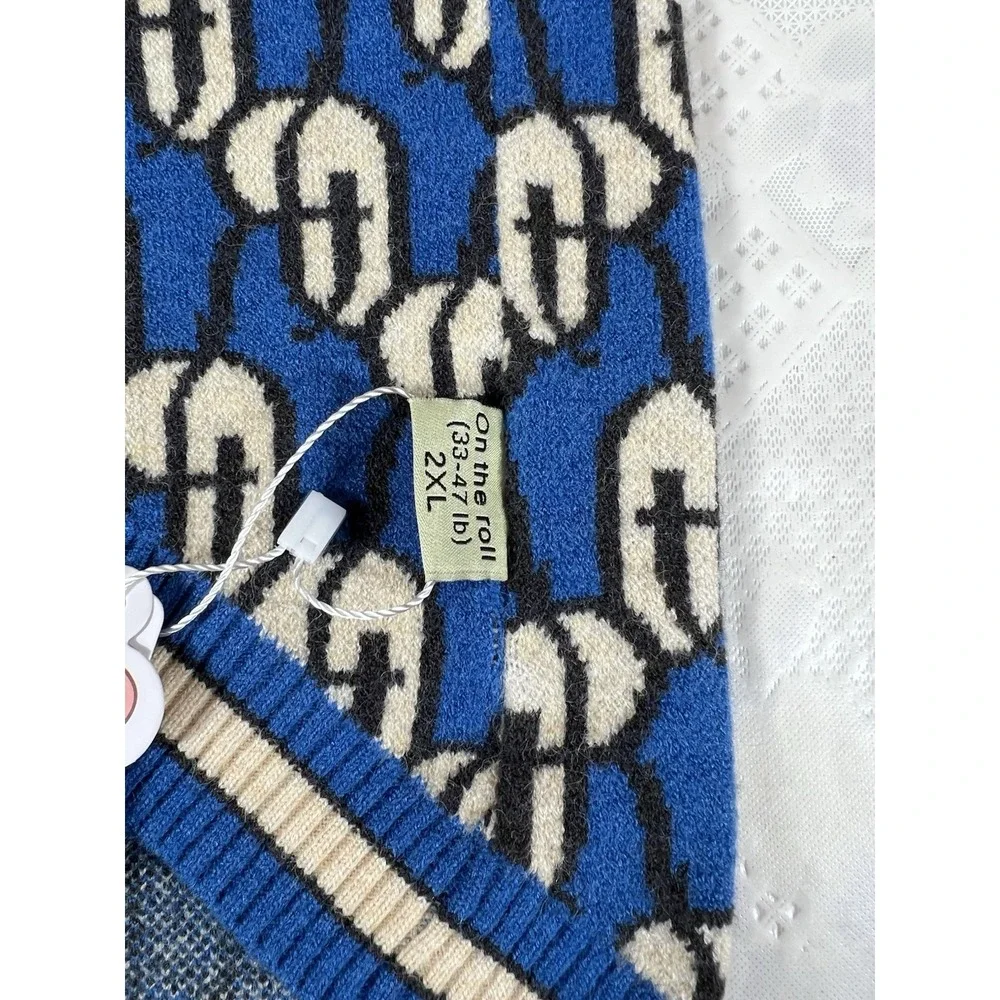 On the roll Warm Classic And Fashionable  Dog Sweater Blue Cream 2XL